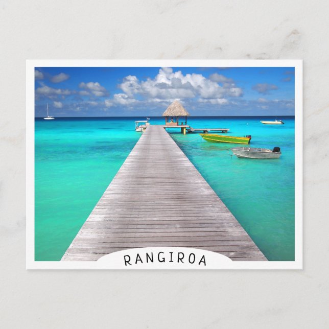 Jetty med båtar i tropiska laguner vykort (Framsida)