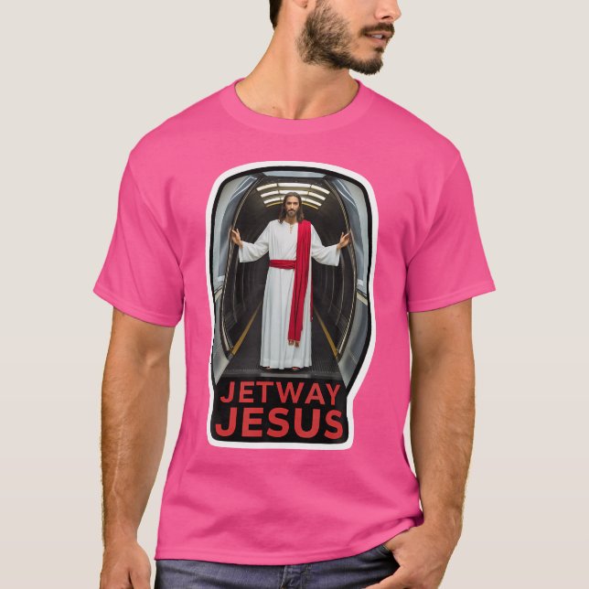 Jetway Jesus humoristiska och oåterkalleliga resor T Shirt (Framsida)