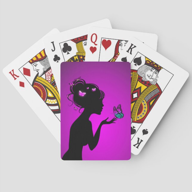 Jeu De Cartes La femme papillons violets Casinokort (Baksidan)