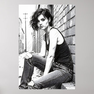 Jeune femme grunge dans les brumes  poster