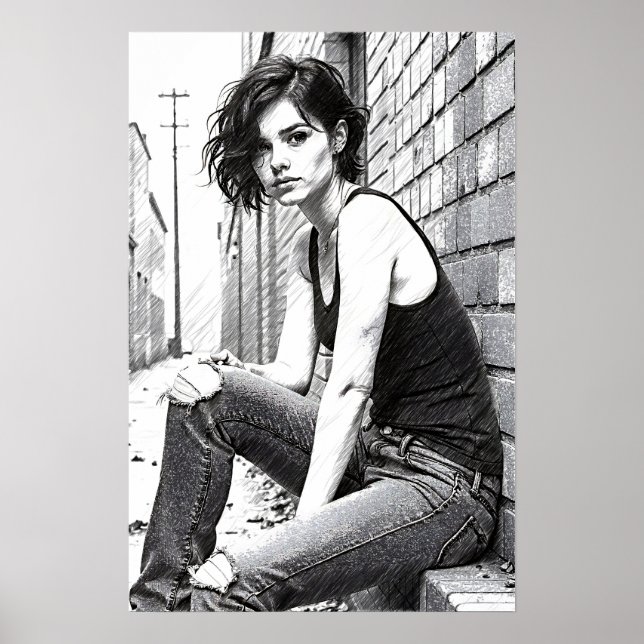 Jeune femme grunge dans les brumes  poster (Framsidan)