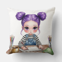 Jeune fille aux couettes violettes concentrée à so