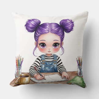 Jeune fille aux couettes violettes concentrée à so kudde