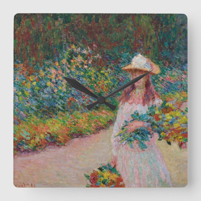 Jeune fille dans le jardin de Giverny, 1888 Fyrkantig Klocka (Framsida)