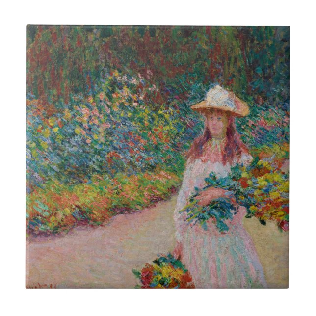 Jeune fille dans le jardin de Giverny, 1888 Kakelplatta (Framsidan)