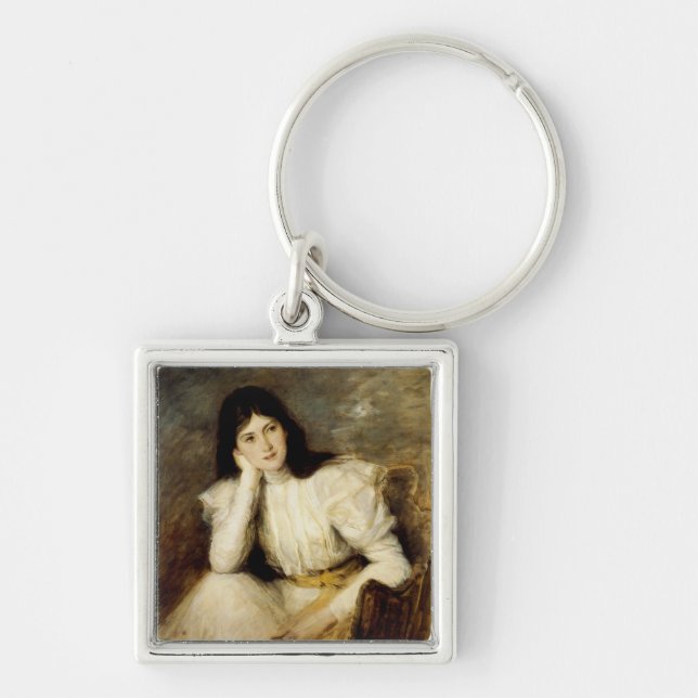Jeune Fille Reveuse, Porträtt de Berthi Capel Fyrkantig Silverfärgad Nyckelring (Framsidan)