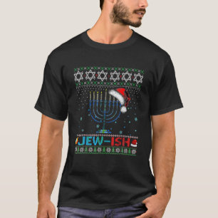Jew Ish Jewish Pun Menorah Santa Hanukah Christma T Shirt