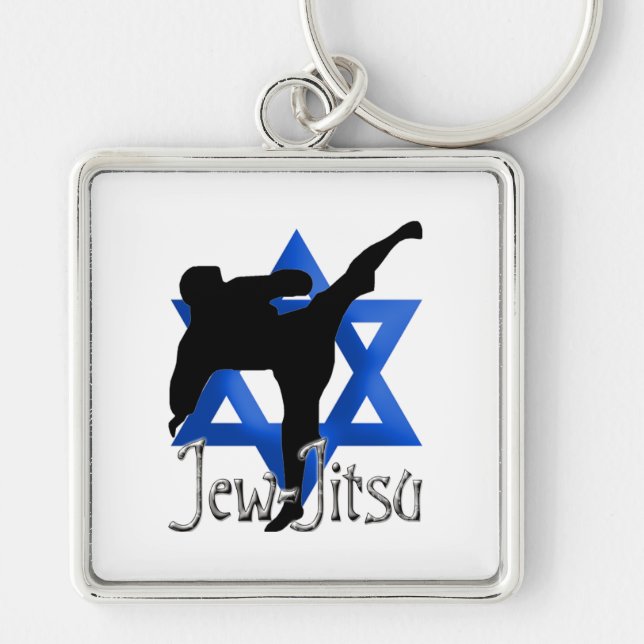 Jew Jitsu Fyrkantig Silverfärgad Nyckelring (Framsidan)
