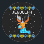 Jewdolph Ugly Hanukkah Reindeer Menorah Chanukah Runt Klistermärke<br><div class="desc">Jewdolph Ugly Hanukkah Reindeer Menorah Chanukah</div>
