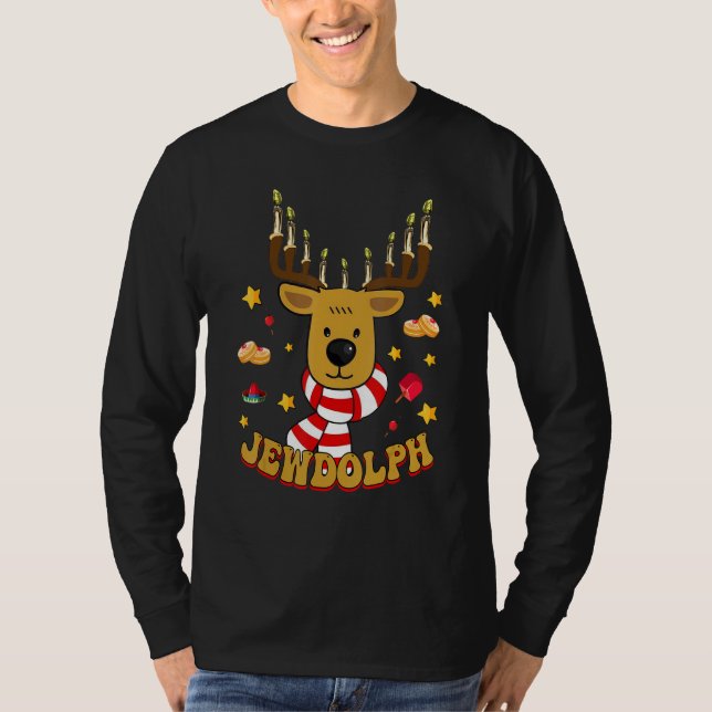 Jewdolph Ugly Hanukkah Sweater Reindeer  Chanukah  T Shirt (Framsida)