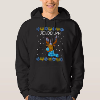 Jewdolph Ugly Hanukkah Sweater Reindeer Menorah Ch Hoodie