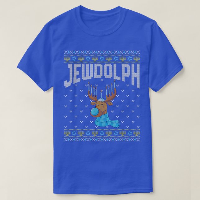 Jewdolph Ugly Hanukkah Sweater Reindeer Menorah Ch T Shirt (Design framsida)