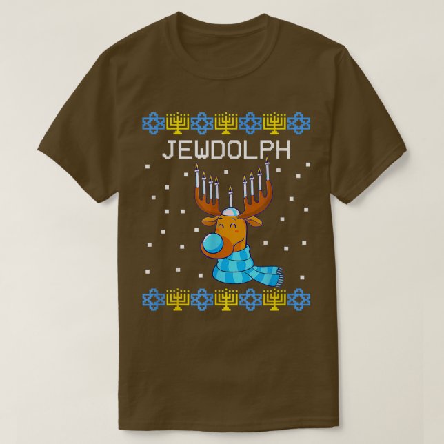 Jewdolph Ugly Hanukkah Sweater Reindeer Menorah Ch T Shirt (Design framsida)