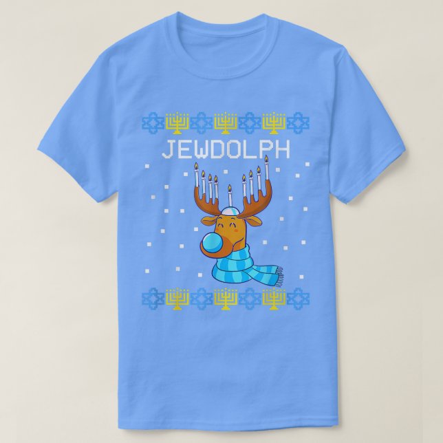 Jewdolph Ugly Hanukkah Sweater Reindeer Menorah Ch T Shirt (Design framsida)