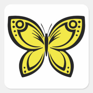 Jewel Butterflies - Gult Fyrkantigt Klistermärke