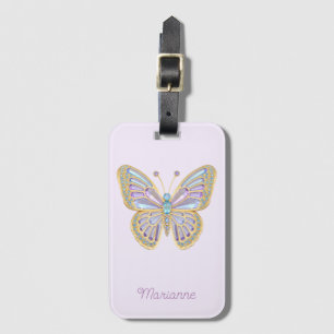 Jewel Butterfly Lila Blue Guld Bagagebricka