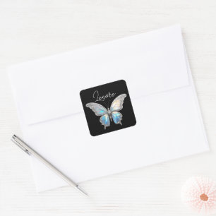 Jewel Butterfly Opal och Silver Fyrkantigt Klistermärke