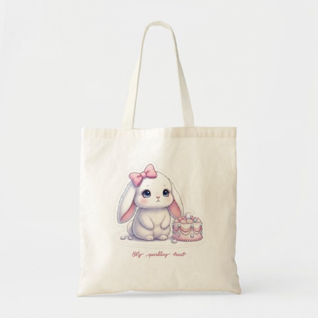 Jewel Cake Bunny - Pink Ribbon & Gemstone Sweet  Tygkasse (Framsidan)