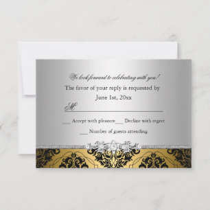 Jewel Damask Guld & Silver RSVP OSA Kort