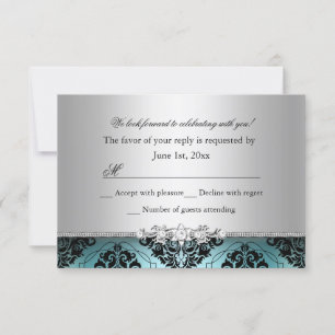 Jewel Damask Teal & Silver RSVP OSA Kort
