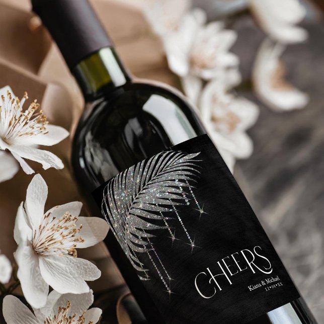 Jewel Handflatan Löv Bröllop Cheers Silver ID830 Vinflaska Etikett (Skapare uppladdad)