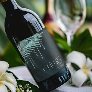 Jewel Handflatan Löv Bröllop Cheers Teal ID830 Vinflaska Etikett