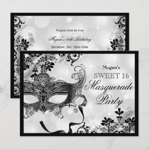 Jewel Mask & Damask Silver Masquerad Sött 16 Inbjudningar