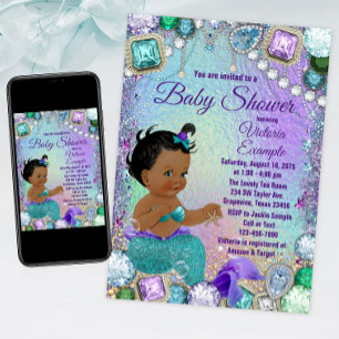 Jewel Mermaid Afrikansk Mermaid Baby Shower Inbjudningar