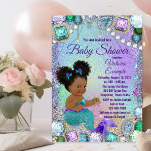 Jewel Mermaid Afro Hår Baby Shower Inbjudningar