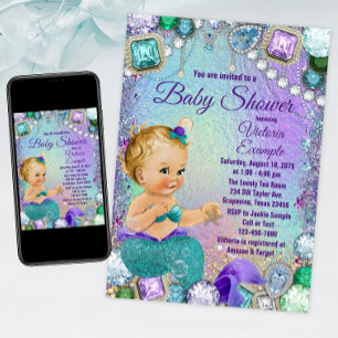 Jewel Mermaid Blond Mermaid Baby Shower Inbjudningar
