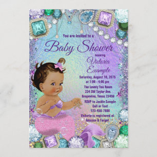Jewel Mermaid Etnisk Rosa Sjöjungfru Baby Shower Inbjudningar
