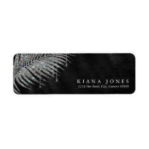 Jewel Palm Leaf Bröllop Silver ID830 Returadress Etikett