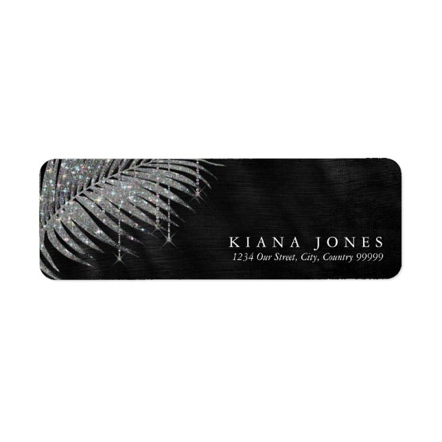 Jewel Palm Leaf Bröllop Silver ID830 Returadress Etikett (Framsidan)
