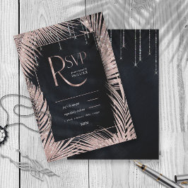 Jewel Palmblad Bröllop Rose Guld/Marinblå ID830 OSA Kort