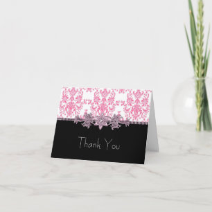 Jewel Rosa Svart Damask Tacksamhetskort Tack Kort
