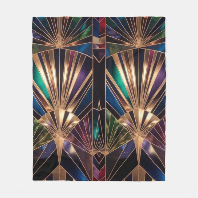 Jewel Tone Art Deco Multicolor Geometric Sunburst Fleecefilt (Framsidan)