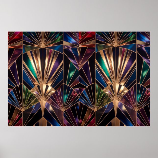 Jewel Tone Art Deco Multicolor Geometric Sunburst Poster (Framsidan)