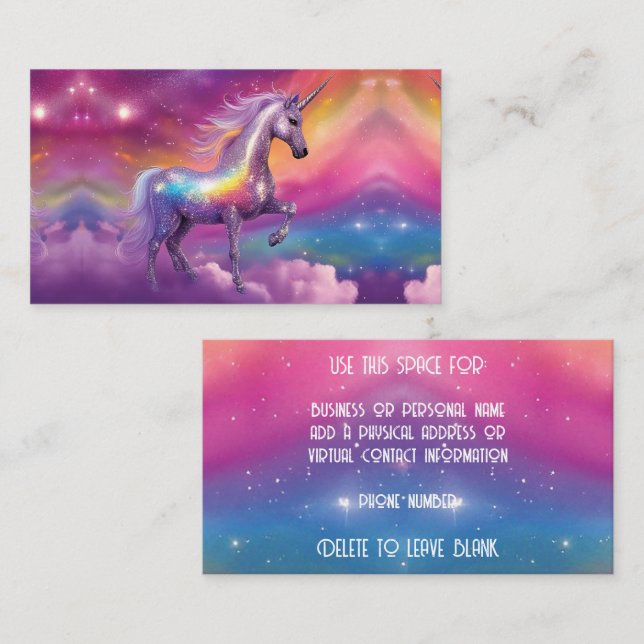 Jewel Tone Cosmic Sparkle Rainbow Glitter Unicorn Visitkort (Fram/baksida)