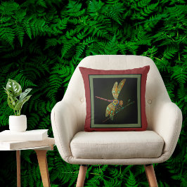 Jewel Tone Dragonfly möter Mandala på rost Kudde