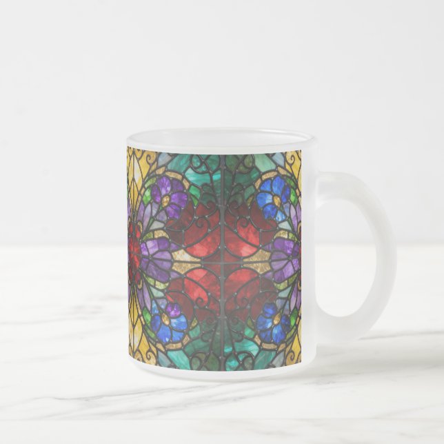 Jewel Tone Floral Stained Glass Art Mug Frostad Glasmugg (Höger)