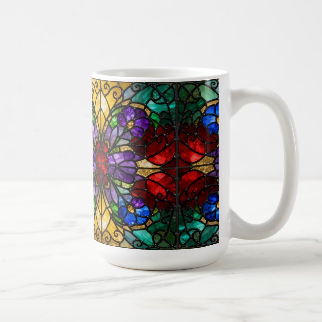 Jewel Tone Floral Stained Glass Art Mug Kaffemugg (Höger)