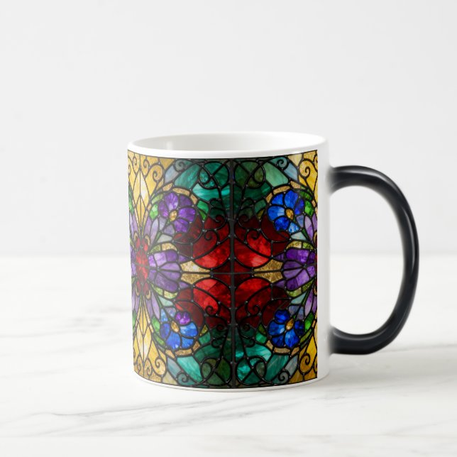 Jewel Tone Floral Stained Glass Art Mug Magisk Mugg (Höger)