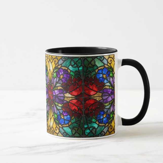Jewel Tone Floral Stained Glass Art Mug Mugg (Höger)