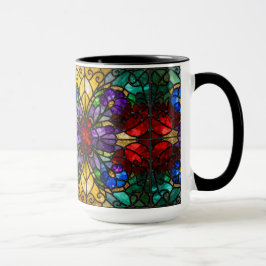 Jewel Tone Floral Stained Glass Art Mug Mugg