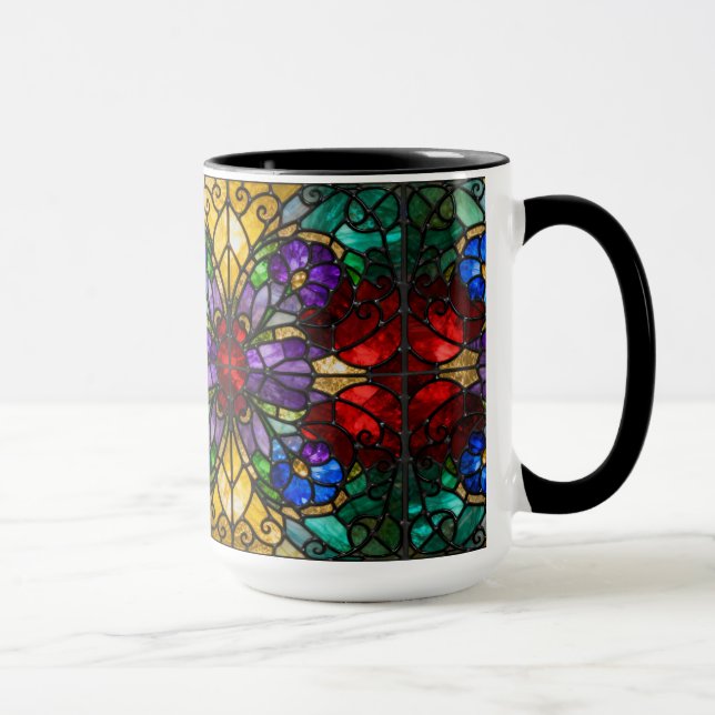 Jewel Tone Floral Stained Glass Art Mug Mugg (Höger)