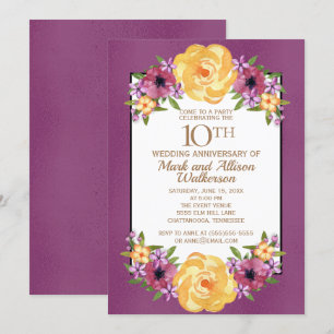 Jewel Tone Lila Gul Blommig 10-årsjubileum Inbjudningar