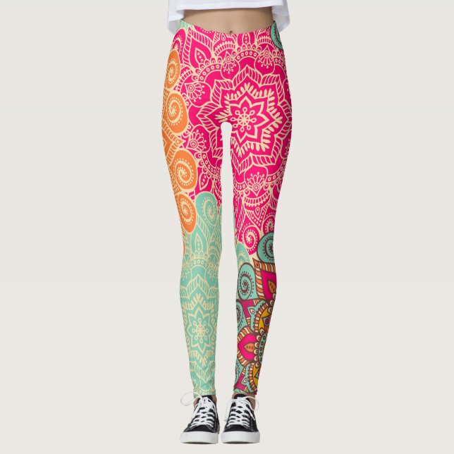 Jewel Tone Mandala Anpassningsbar Kvinnors förband Leggings (Framsida)