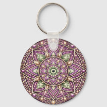 Jewel‑Tone Mandala Nyckelring – Färgrik Geometrisk