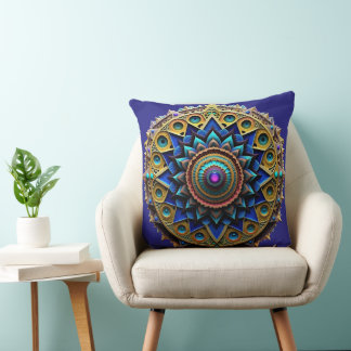 Jewel Tone Mandala Throw Pillow Kudde