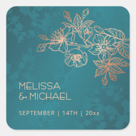 Jewel Tone Peacock Floral Wedding Fyrkantigt Klistermärke